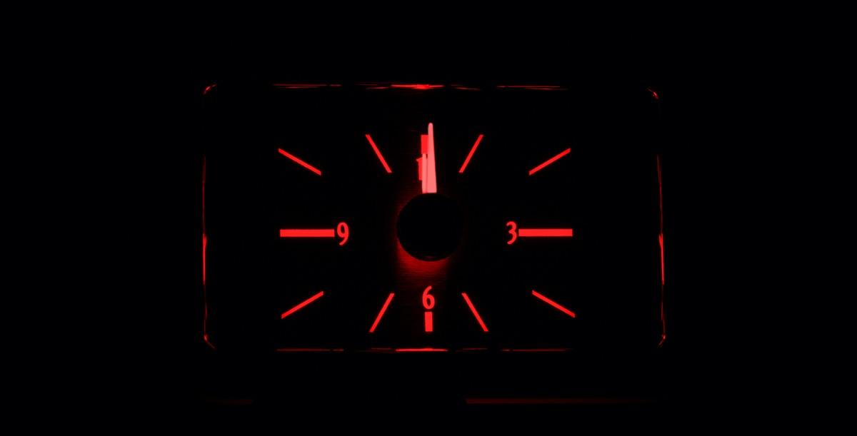 1940 Chevy Car Analog Clock, Black Alloy Style Face, Red Display
