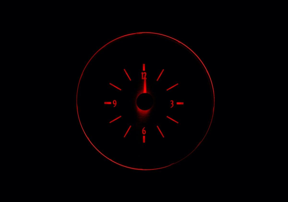 1941-48 Chevy Car Analog Clock, Black Alloy Style Face, Red Display