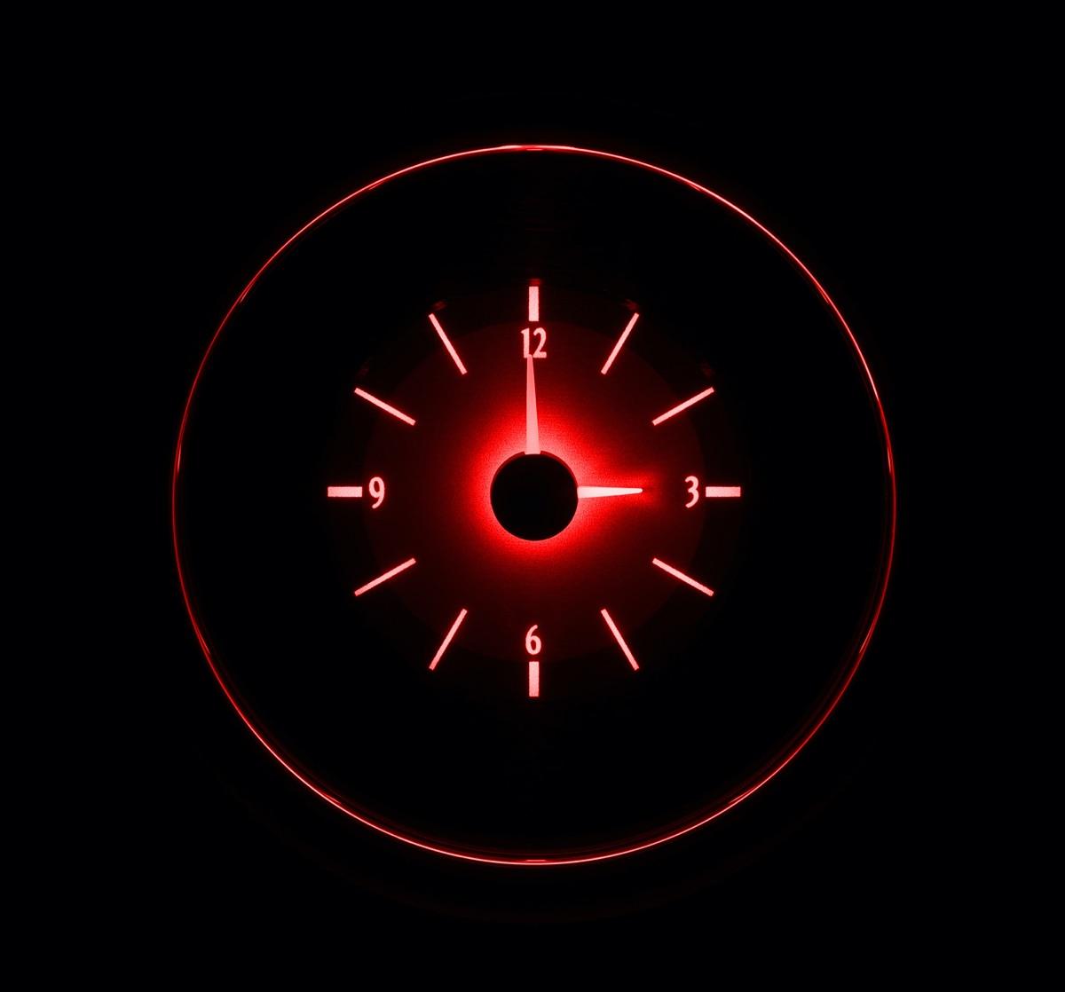 1941-48 Chevy Car Analog Clock, Silver Alloy Style Face, Red Display