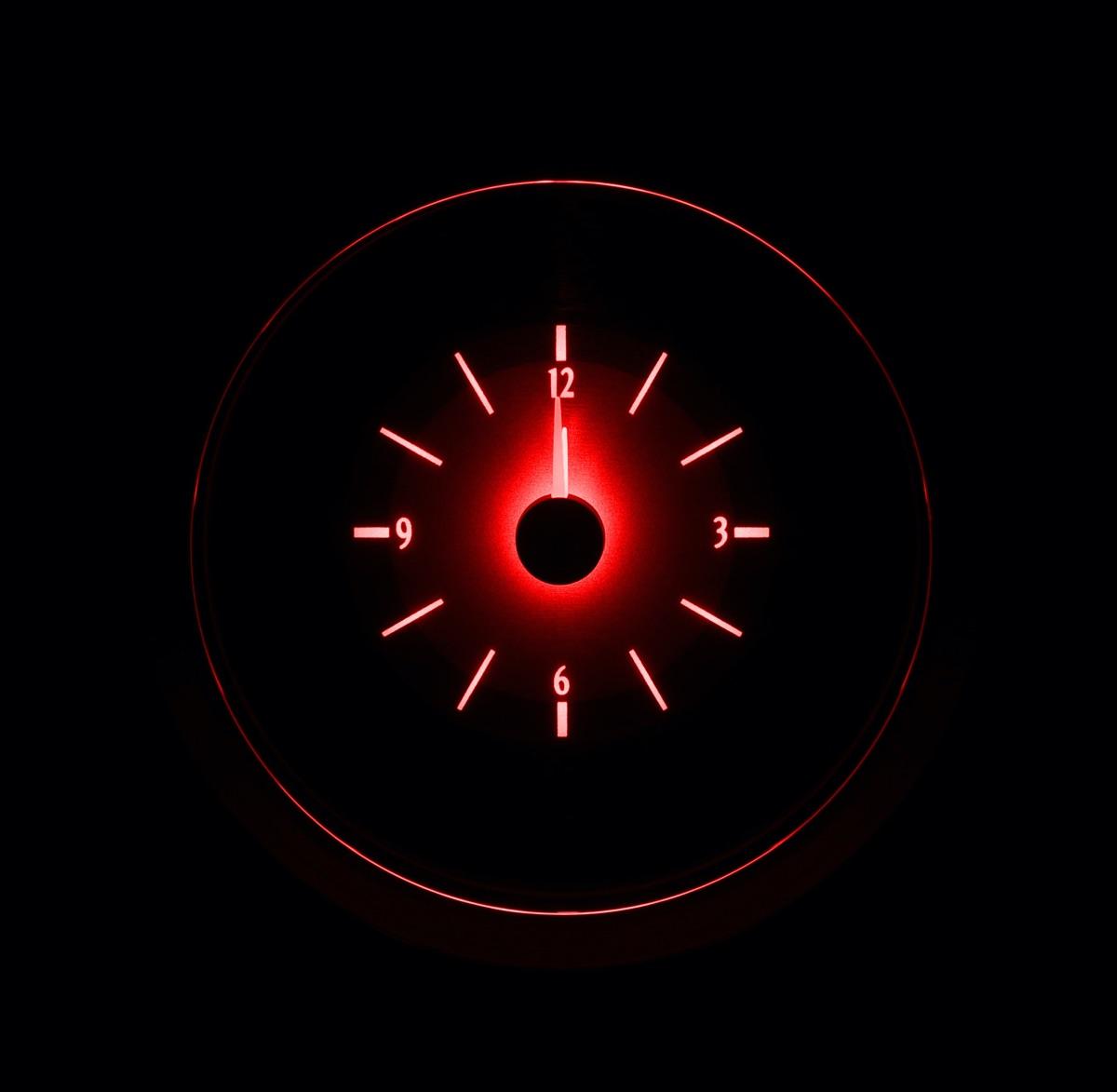1942-48 Ford Car Analog Clock, Silver Alloy Style Face, Red Display