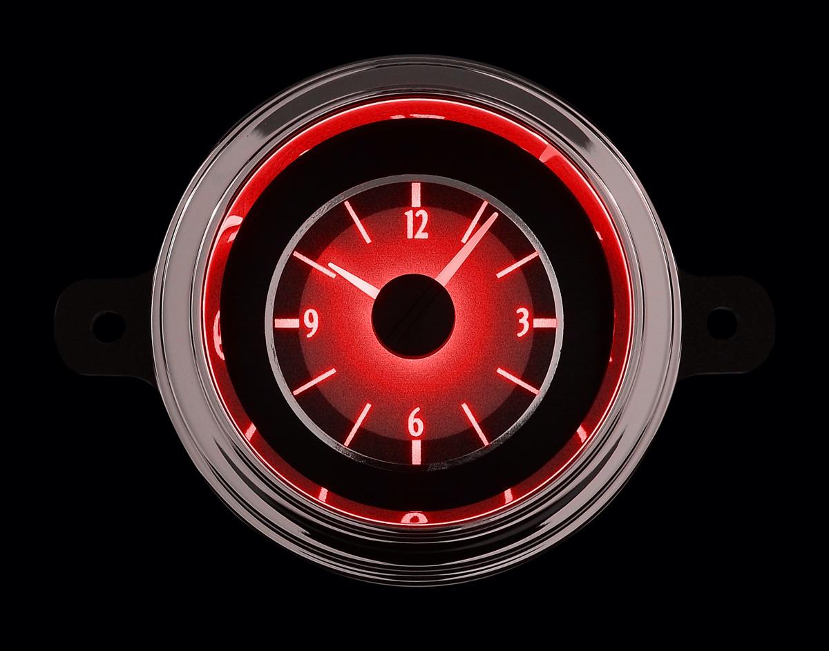 1949-50 Ford Car Analog Clock, Silver Alloy Style Face, Red Display
