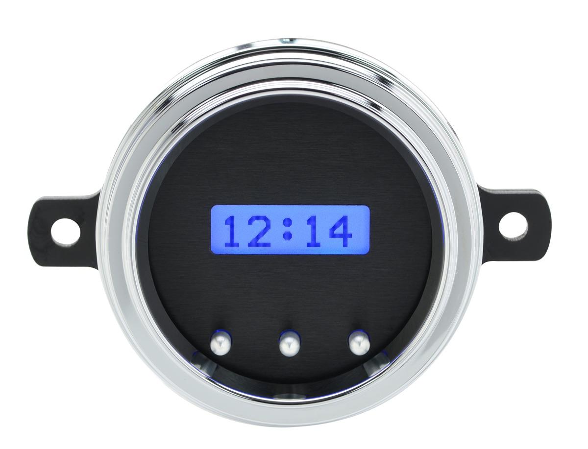 1949-50 Ford Car Digital Clock, Black Alloy Style Face, Blue Display