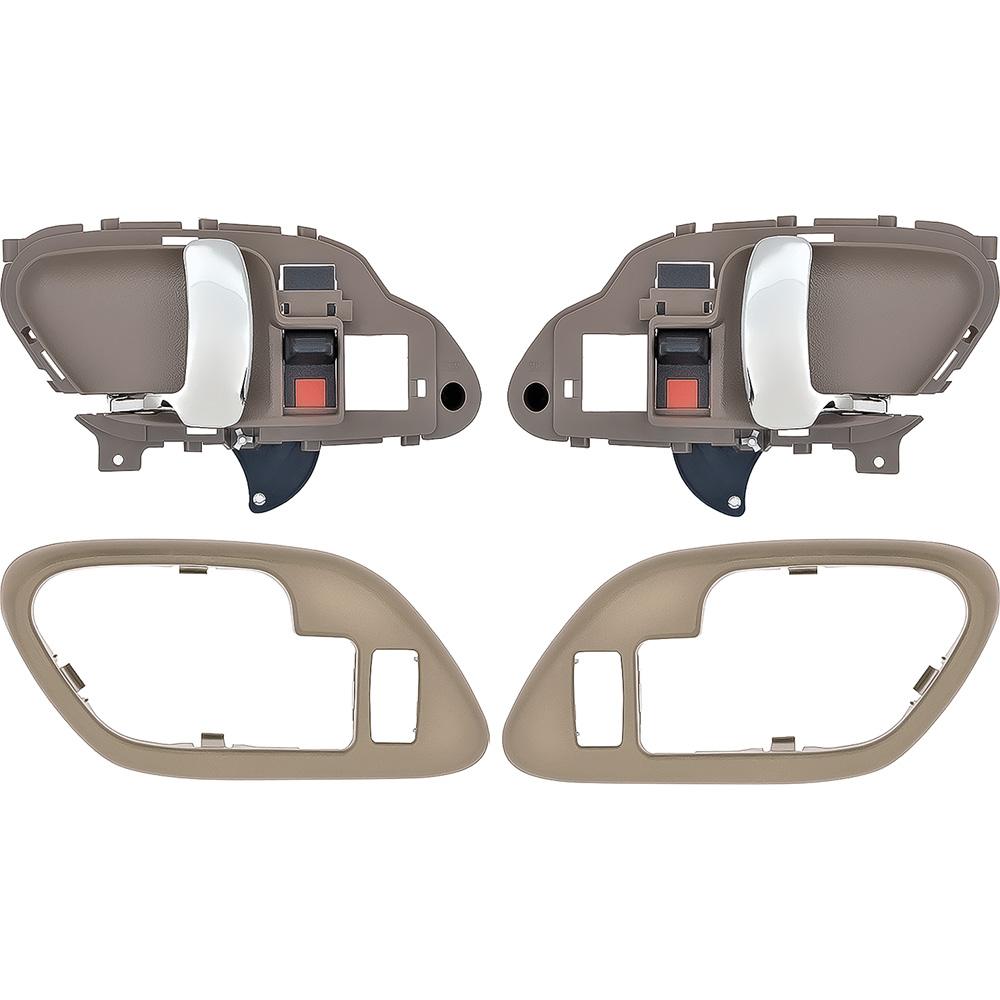 1995-02 Chevy, GMC Pickup Truck, SUV Inner Door Handle Set With Bezels Power Locks Chrome Lever Beige Housing