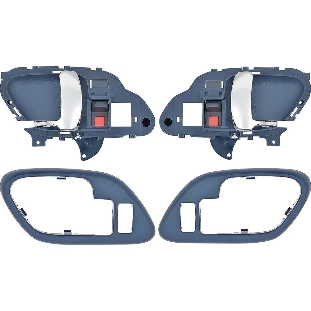 1995-02 Chevy, GMC Pickup Truck, SUV Inner Door Handle Set With Bezels Power Locks Chrome Lever Blue Housing