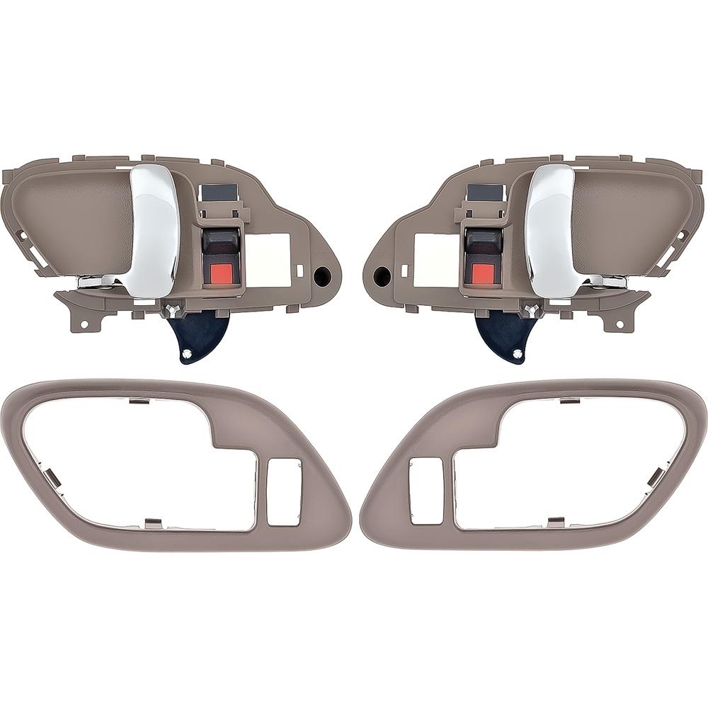 1995-02 Chevy, GMC Pickup Truck, SUV Inner Door Handle Set With Bezels Power Locks Chrome Lever Brown Housing