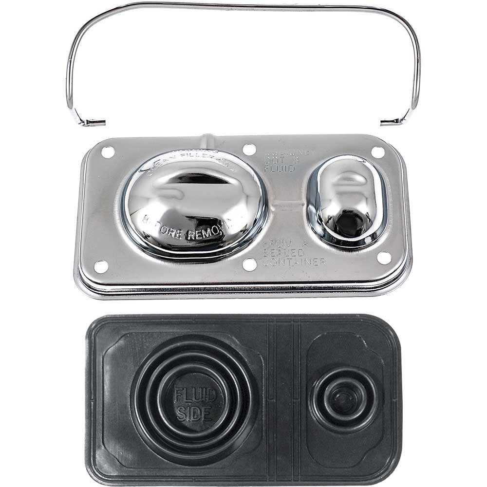 1970-91 GM Single Bail Chrome Master Cylinder Cover 5-5/8" X 3" With Bail and Diaphragm