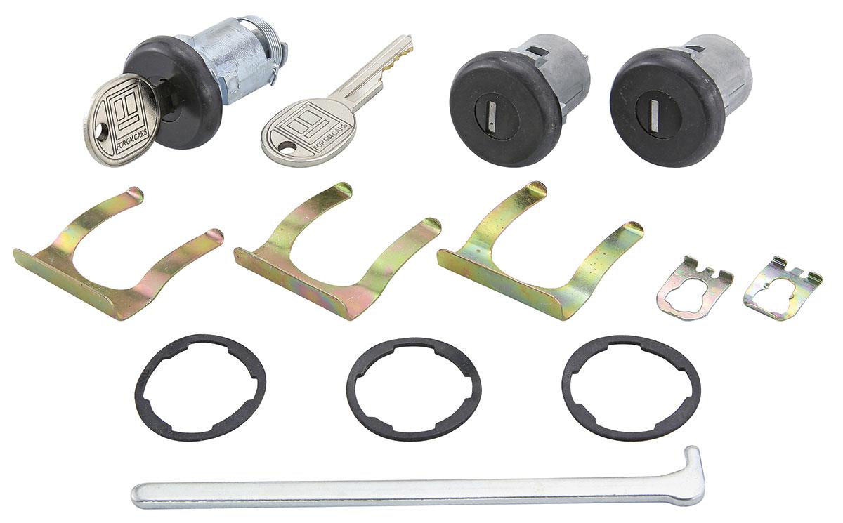 Lock Set, Doors/Trunk, 1979-88 Monte Carlo, Black Locks, Round Keys  - Set