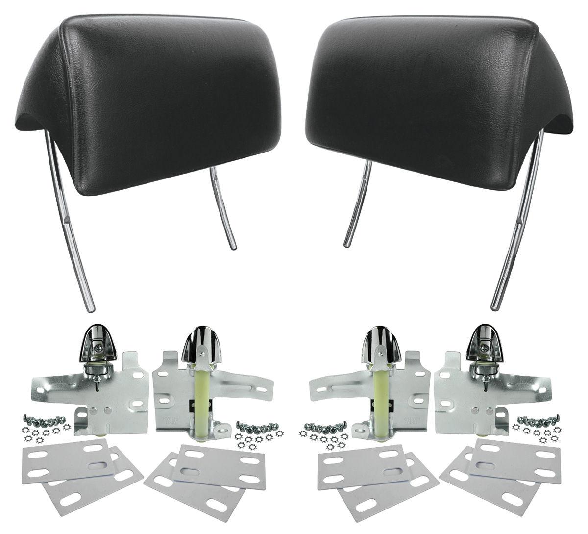 Headrest, 1966-67 GM A Body/Grand Prix, Bucket, Black, w/ Mounting Kit  - Kit