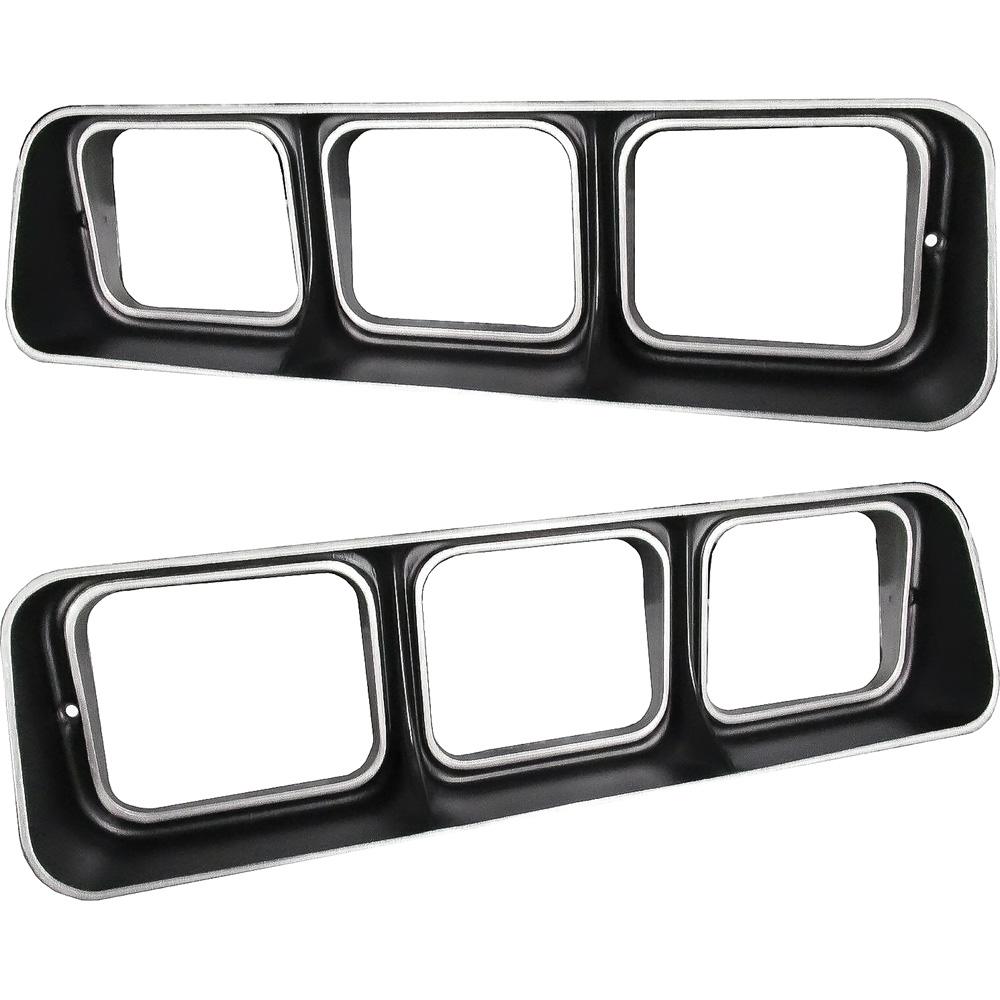 1973-1974 Road Runner GTX Tail Lamp Bezels Black With Silver Accents RH & LH Pair