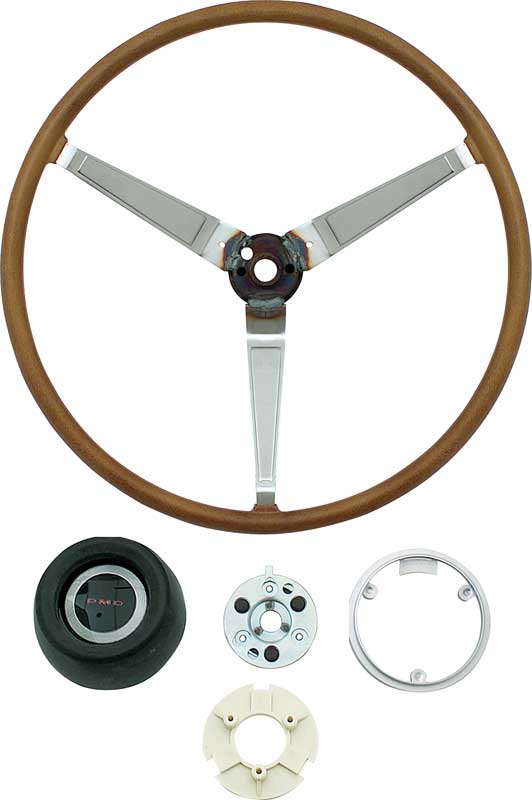 1969-70 Pontiac Deluxe Wood Steering Wheel Kit With Emblem and Horn Contact