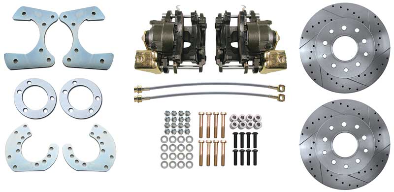 1960-76 Dodge, Plymouth Rear Disc Brake Conversion Kit For 8-3/4" Rear End Drilled and Slotted 11" Rotors Stainless Braided Hoses