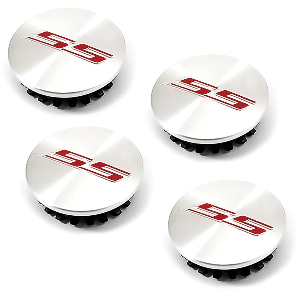 2016-24 Camaro SS Wheel Center Cap Set 68mm 2-5/8" Diameter Casting # 9595010 Silver Cap with Red SS Logo 4 Piece Set