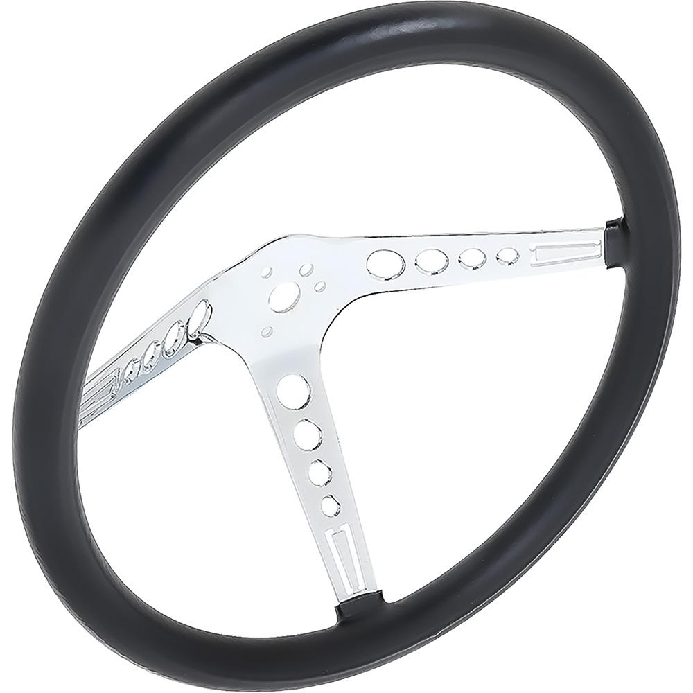 15" GT3 Classic Style Steering Wheel Foam Grip Polished Chrome Center Spokes 3-Bolt Installation - 35-5431