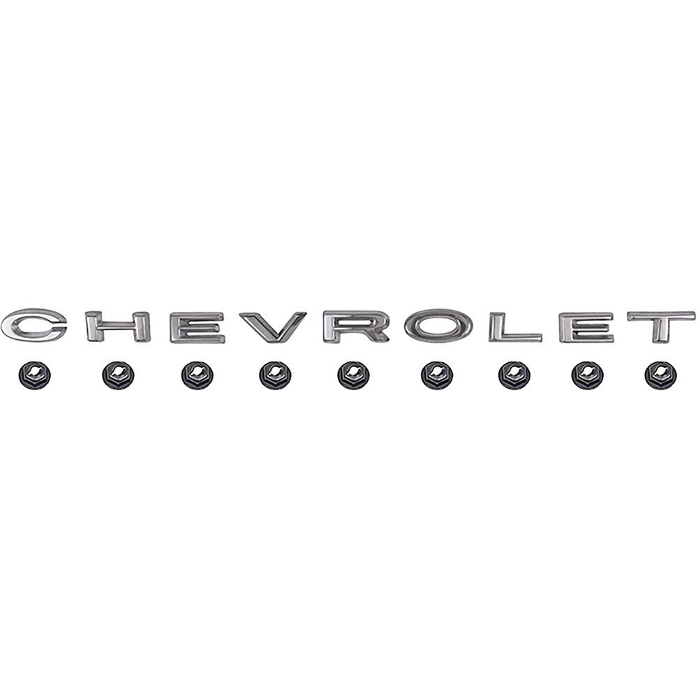 1964 Chevelle, Malibu, El Camino "CHEVROLET" Hood Letter Emblem Set Includes Emblem and Fasteners