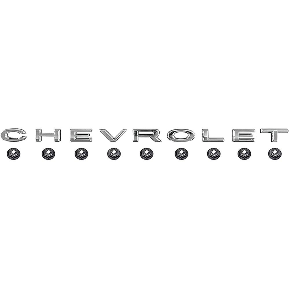 1964-65 Chevelle, Malibu Wagon, 1964-66 El Camino "CHEVROLET" Trunk or Tailgate Letter Emblem Set Includes Emblem and Fasteners