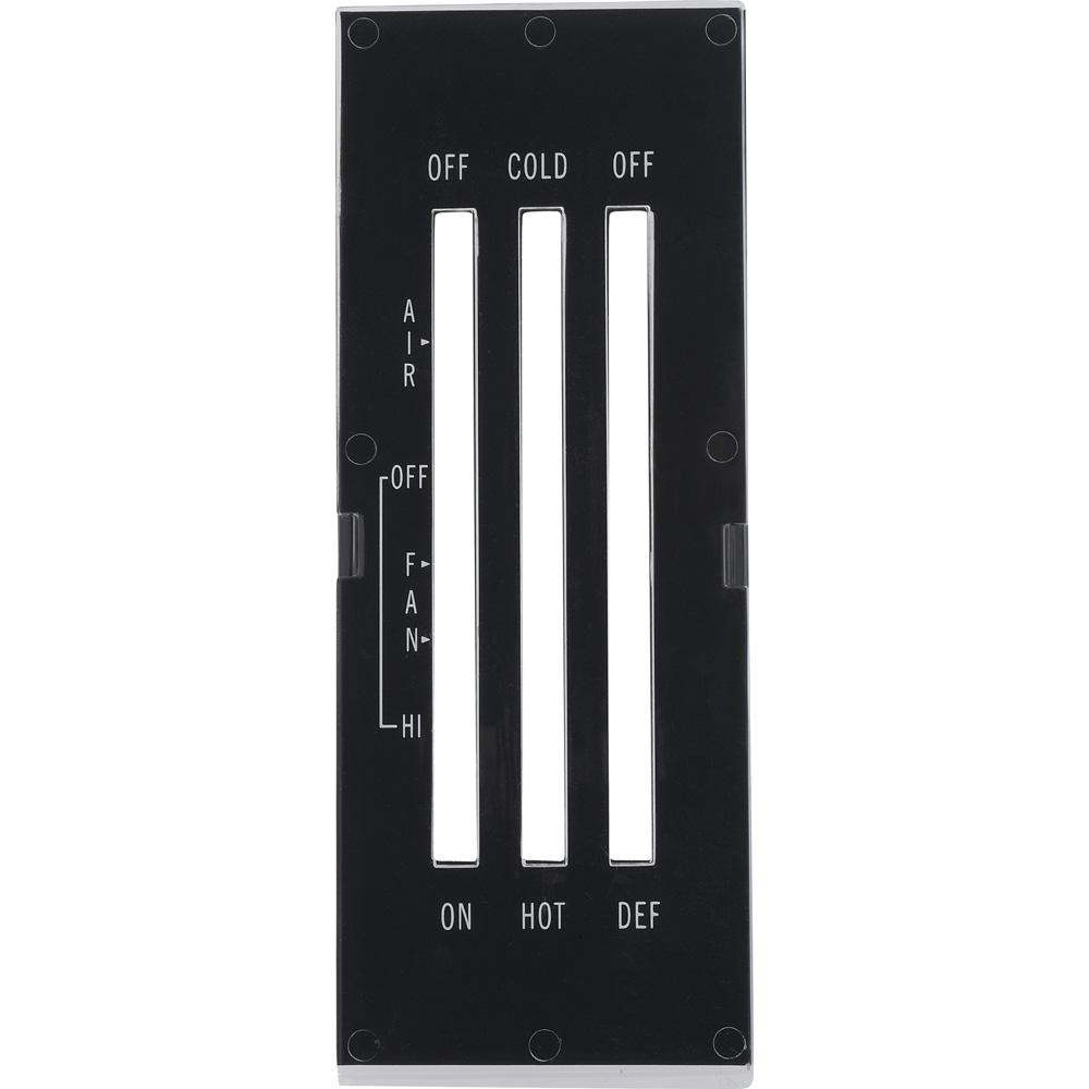 1973-74 Nova, Ventura, Apollo, Omega Heater Control Lens w/o AC with Black Backing Paper DEF White Font