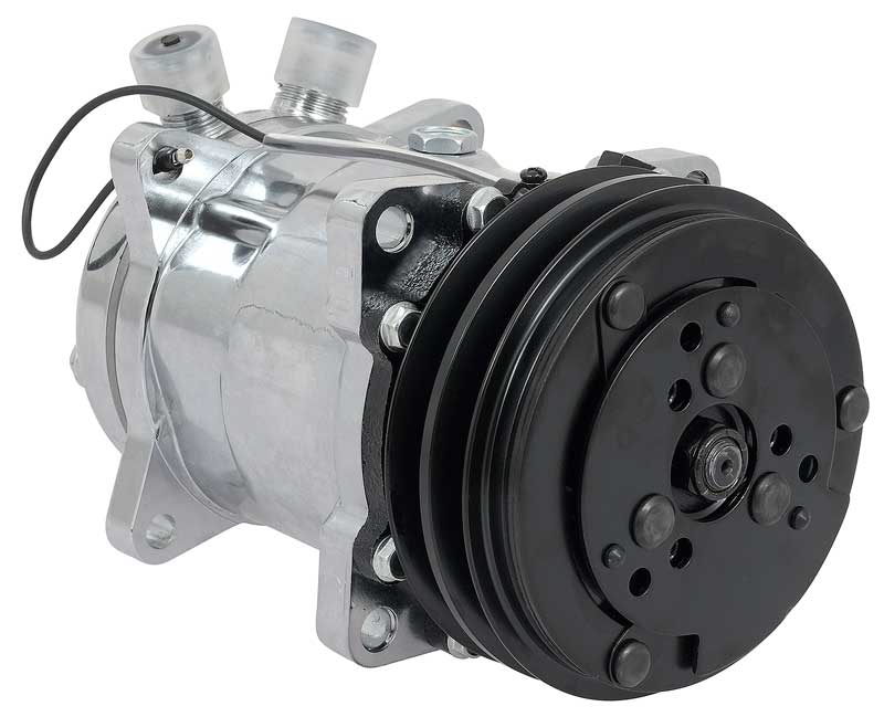 Sanden 508 Style A/C Compressor w/ 2-Groove V-Belt Clutch Pulley Chrome Finish SD508/SD5H14