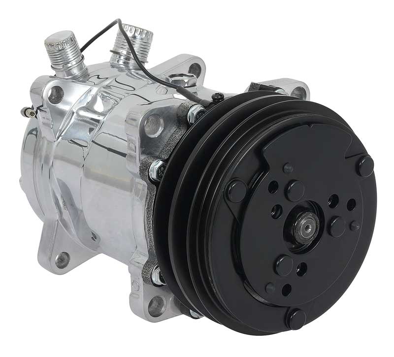 Sanden 508 Style A/C Compressor w/ 2-Groove V-Belt Clutch Pulley Polished Finish SD508/SD5H14