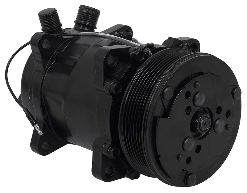 Sanden 508 Style A/C Compressor w/ 7-Rib Serpentine Clutch Pulley Black Finish SD508/SD5H14
