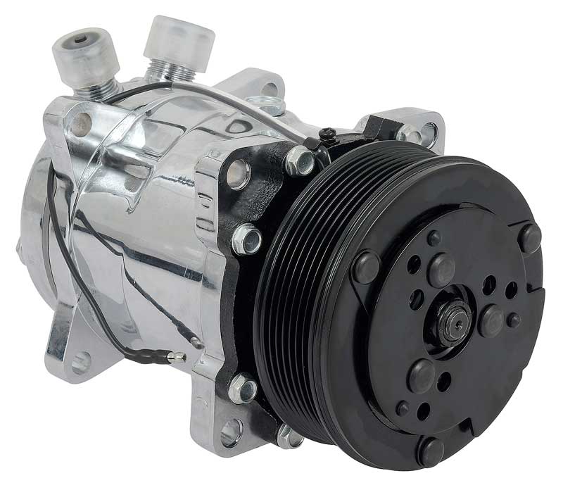 Sanden 508 Style A/C Compressor w/ 7-Rib Serpentine Clutch Pulley Chrome Finish SD508/SD5H14