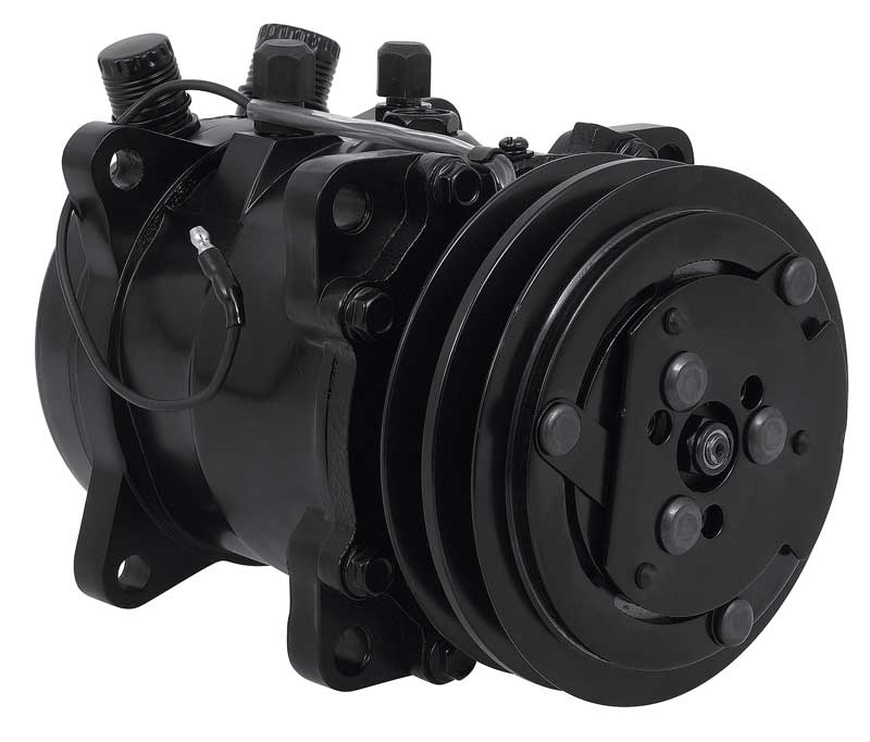 Sanden 507 Style A/C Compressor w/ 2-Groove V-Belt Clutch Pulley Black Finish SD507/SD5H11