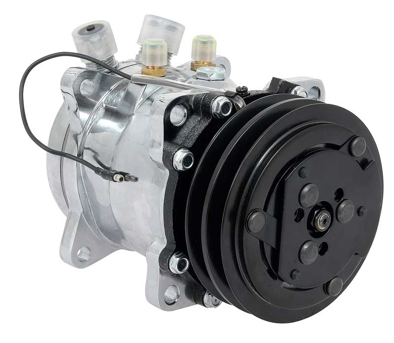 Sanden 507 Style A/C Compressor w/ 2-Groove V-Belt Clutch Pulley Chrome Finish SD507/SD5H11
