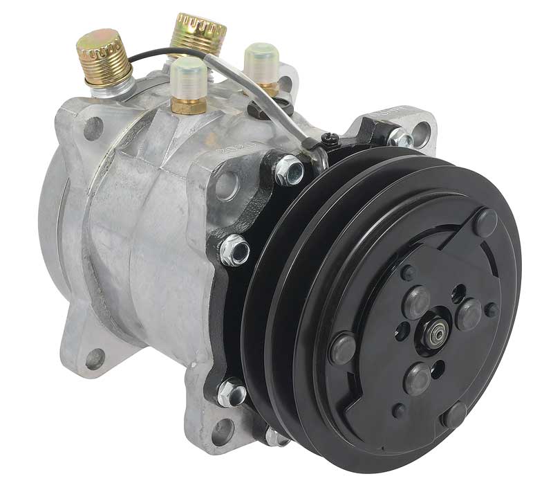 Sanden 507 Style A/C Compressor w/ 2-Groove V-Belt Clutch Pulley Natural Finish SD507/SD5H11
