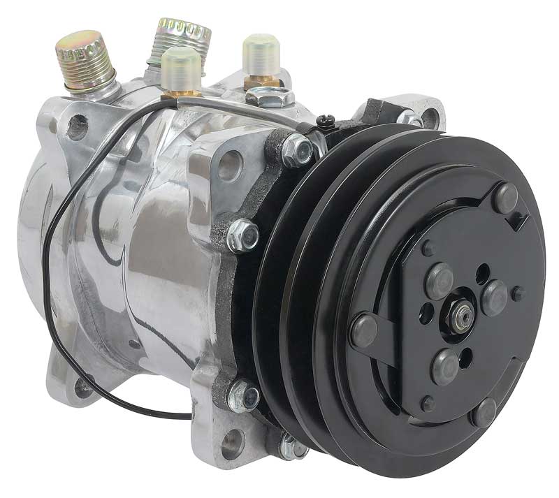 Sanden 507 Style A/C Compressor w/ 2-Groove V-Belt Clutch Pulley Polished Finish SD507/SD5H11