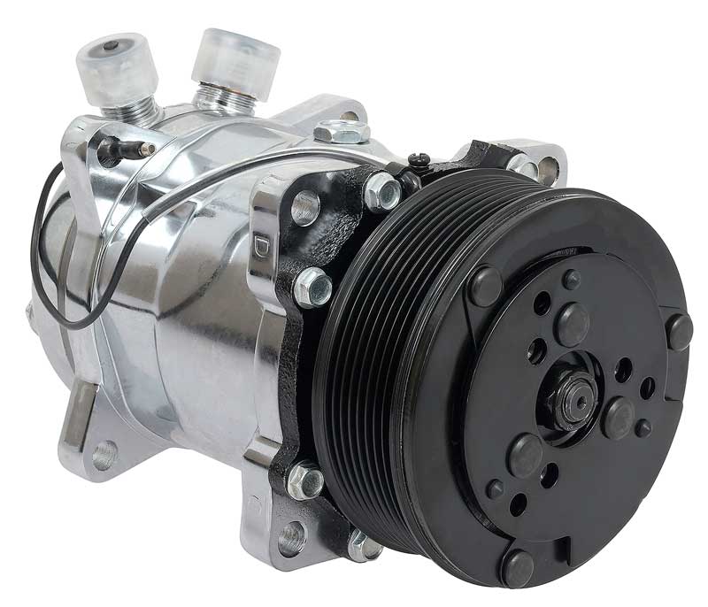 Sanden 508 Style A/C Compressor w/ 8-Rib Serpentine Clutch Pulley Chrome Finish SD508/SD5H14