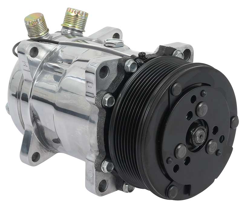 Sanden 508 Style A/C Compressor w/ 8-Rib Serpentine Clutch Pulley Polished Finish SD508/SD5H14