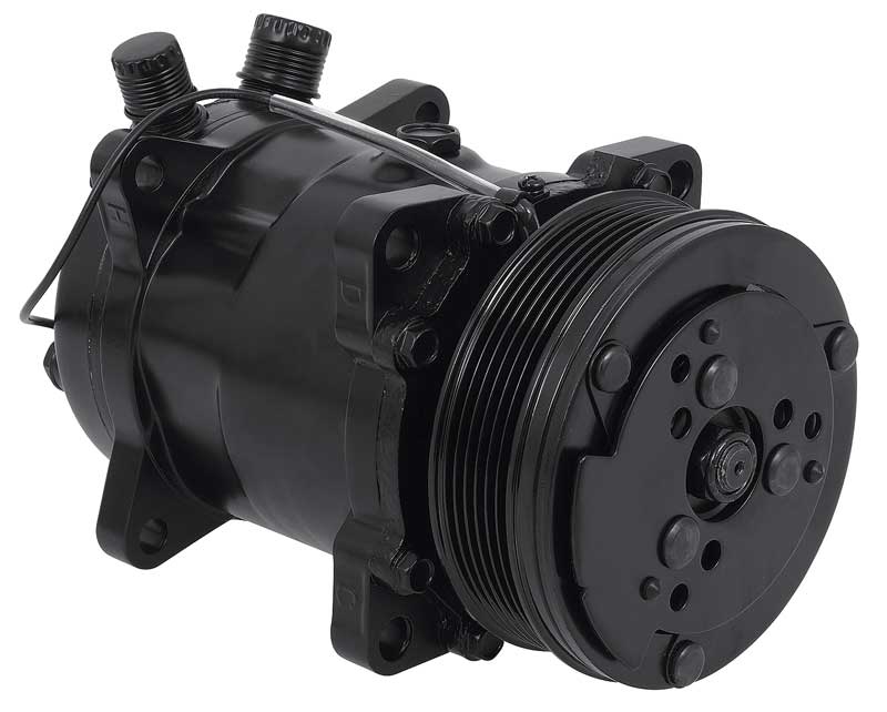 Sanden 508 Style A/C Compressor w/ 6-Rib Serpentine Clutch Pulley Black Finish SD508/SD5H14