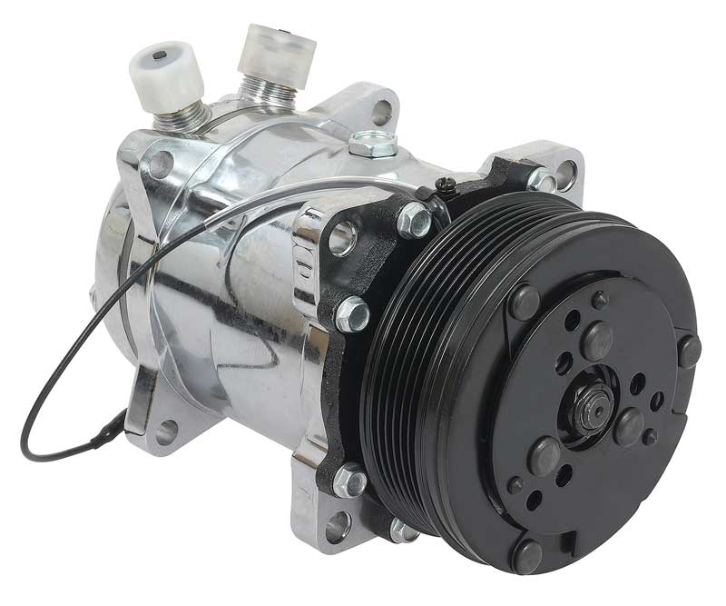 Sanden 508 Style A/C Compressor w/ 6-Rib Serpentine Clutch Pulley Chrome Finish SD508/SD5H14