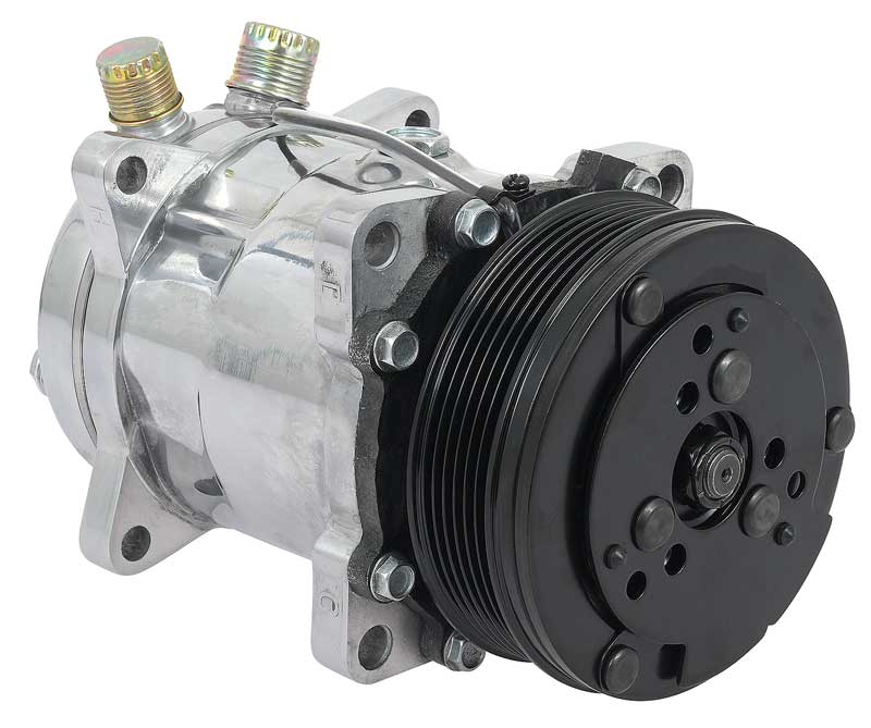 Sanden 508 Style A/C Compressor w/ 6-Rib Serpentine Clutch Pulley Polished Finish SD508/SD5H14