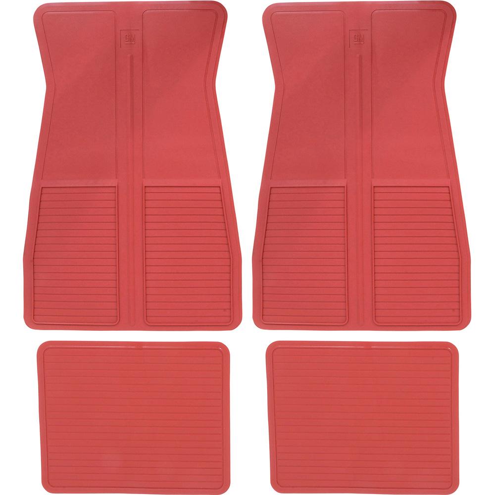 1973-87 GM Rubber Floor Mat Set With GM Logo Factory Style Set of 4 Red