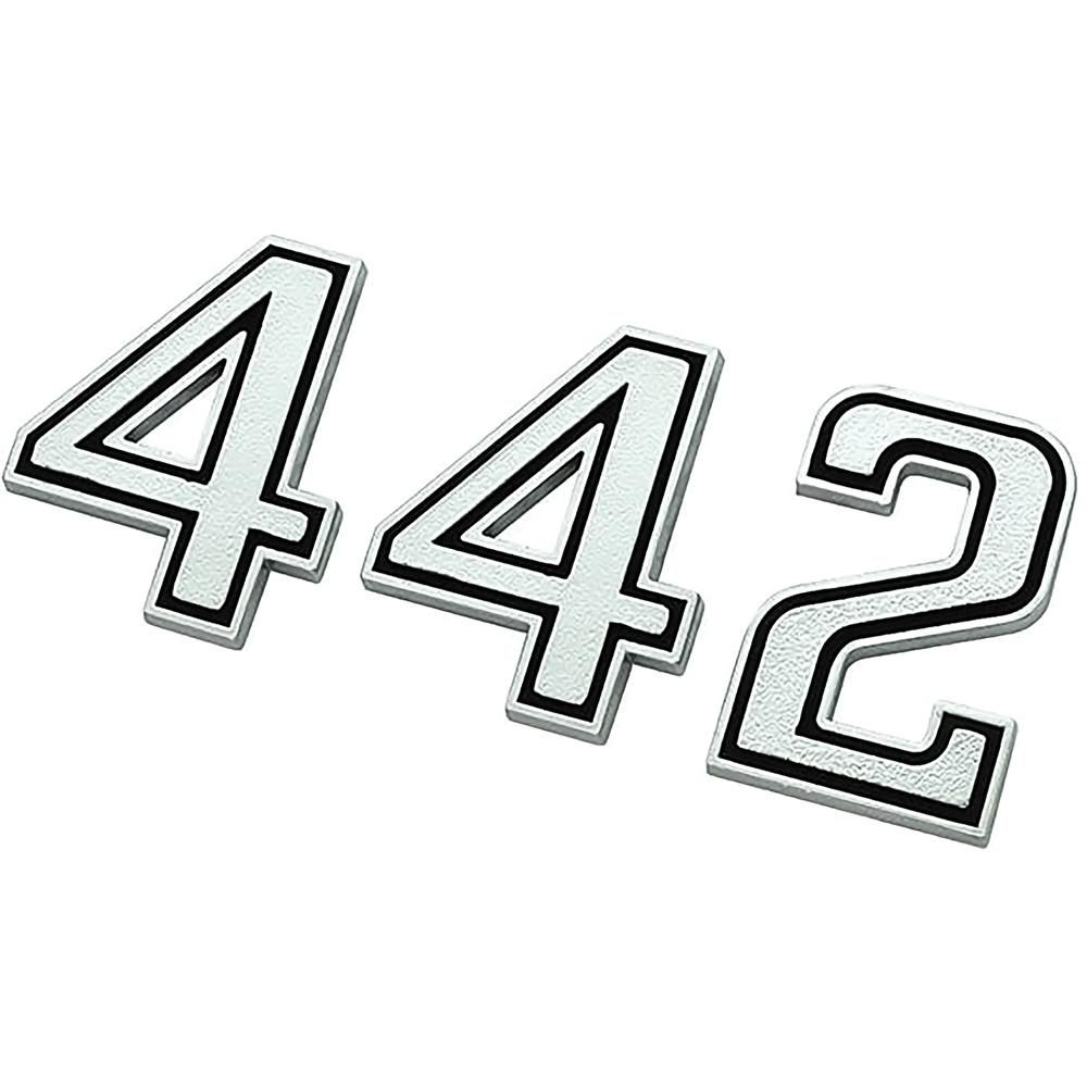1969-72 Oldsmobile Cutlass, 1969-71 442 Trunk Emblem Set 442 Chrome & Black