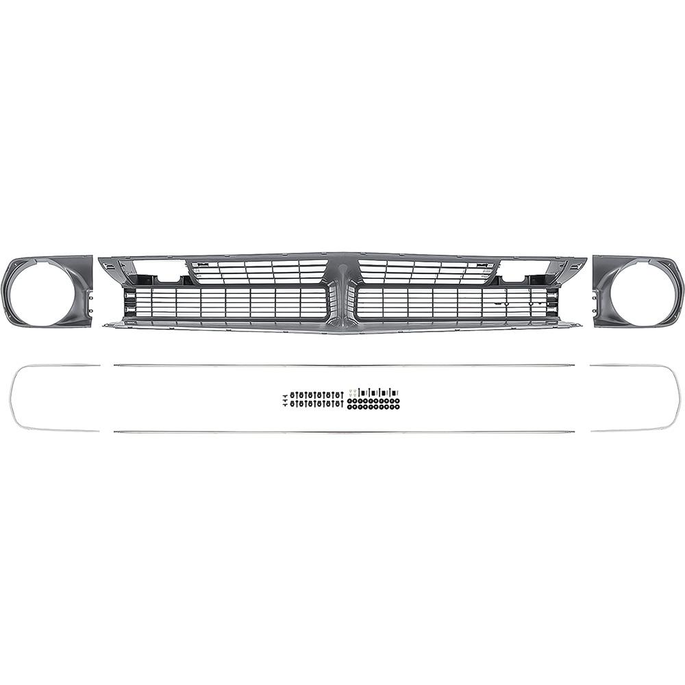 1970 Barracuda, Cuda Grill Assembly Kit With Headlamp Bezels, With Stainless Steel Moldings With Hardware Unpainted