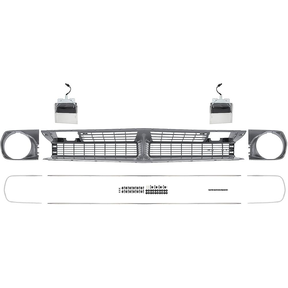 1970 Barracuda, Cuda Grill Assembly Kit With Headlamp Bezels, Stainless Steel Moldings, Park Lamps, Emblem, and Hardware Unpainted