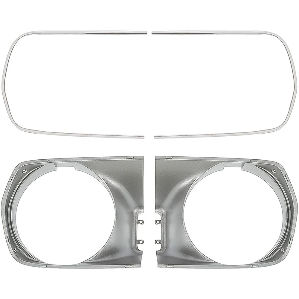 1970 Barracuda, Cuda Headlamp Bezel Set With Stainless Steel Trim Moldings Textured Argent Silver