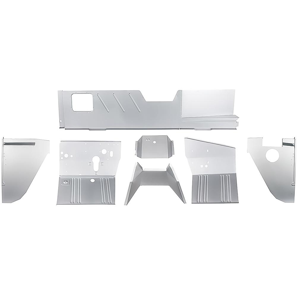1966-77 Ford Bronco Firewall Panel Kit with Stock Holes 7 Piece Set Silver Weld-Thru Coating