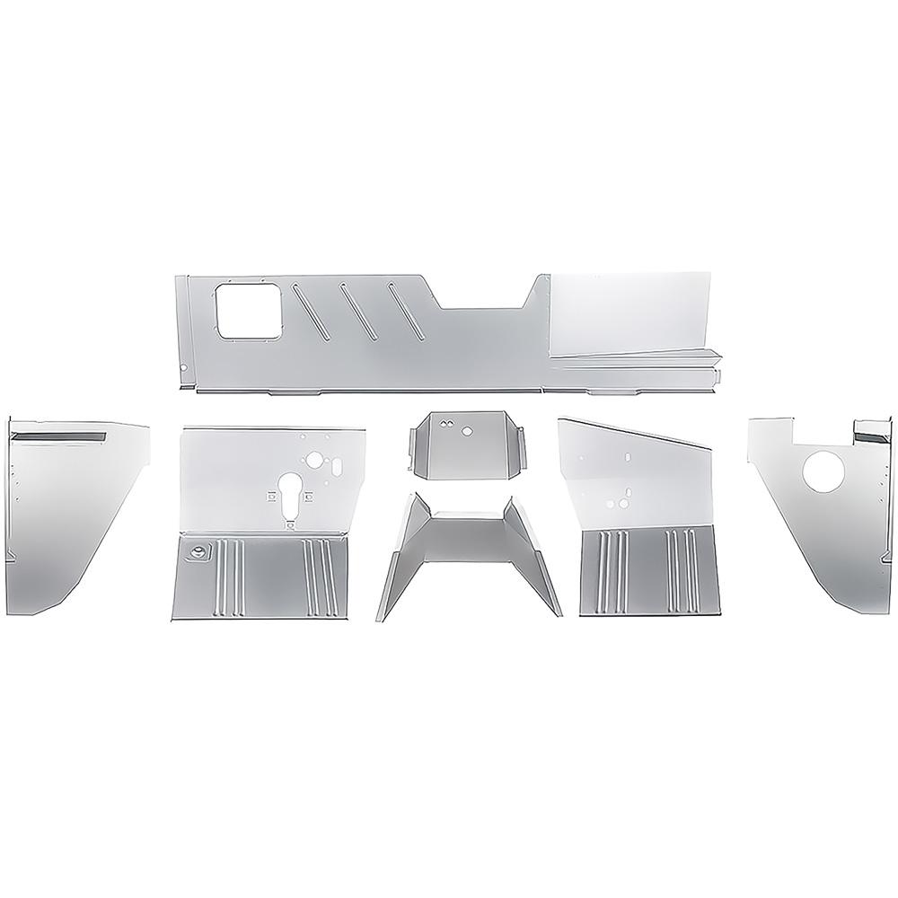 1966-77 Ford Bronco Firewall Panel Kit Custom Style 7 Piece Set Silver Weld-Thru Coating
