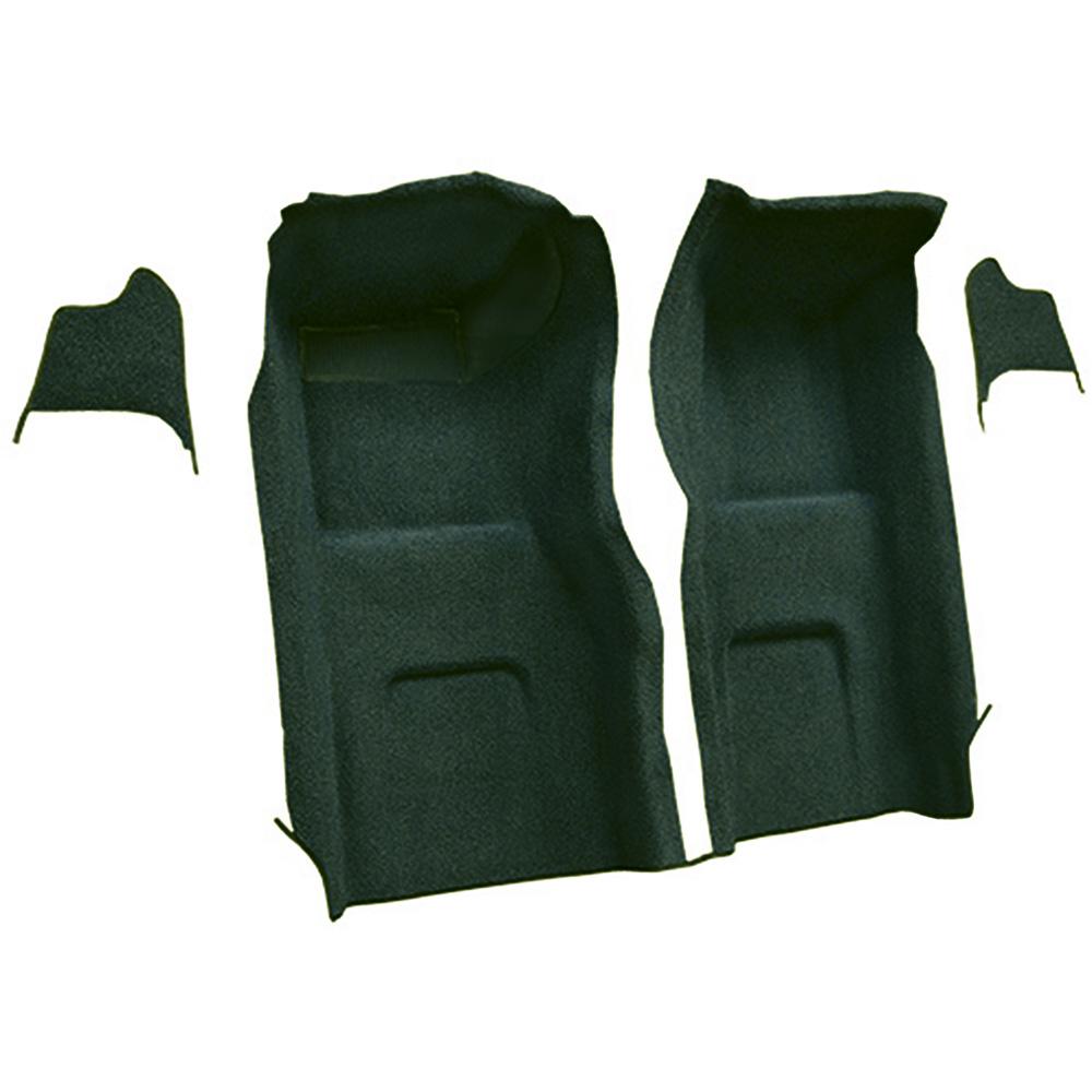 1965-66 Chevrolet Corvette Front Molded Carpet Set w/ Kick Panel Inserts w/o Heel Pad Loop Dark Green
