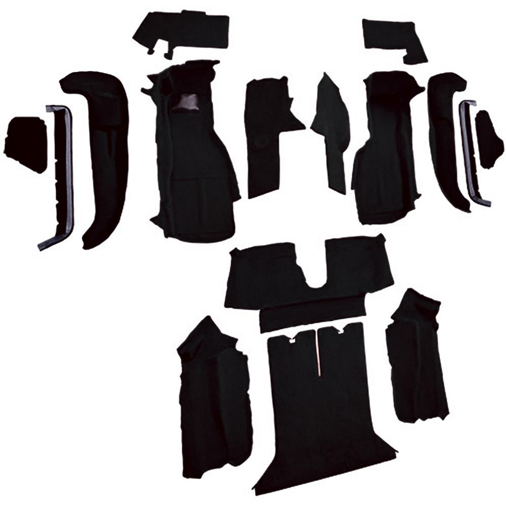 1990-93 Chevrolet Corvette Coupe w/ 2 Door Latches Complete Molded Carpet Set w/ Heel Pad Cutpile Black