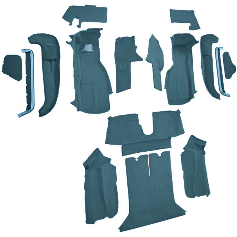 1990-93 Chevrolet Corvette Coupe w/ 2 Door Latches Complete Molded Carpet Set w/ Heel Pad Cutpile Metallic Blue
