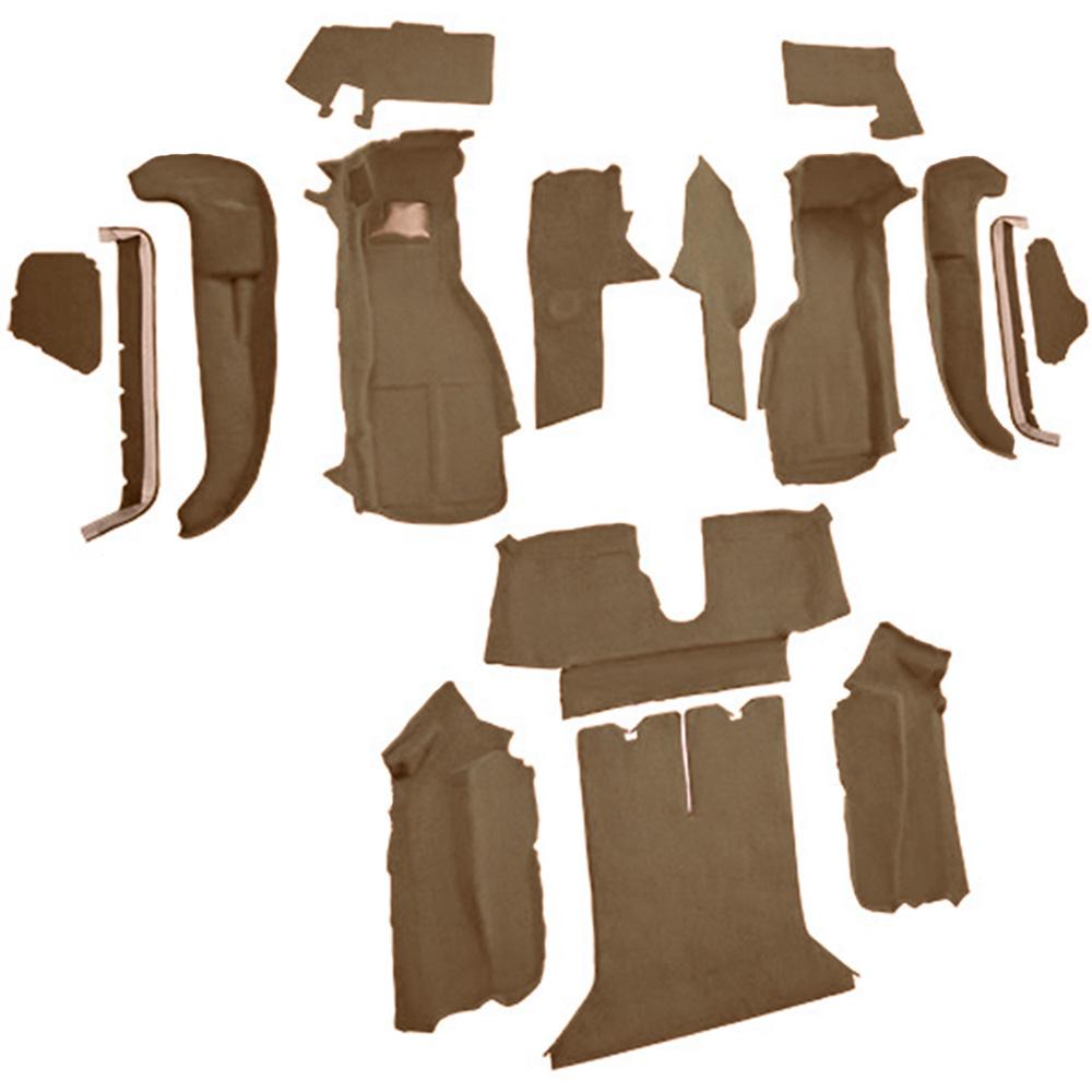 1990-93 Chevrolet Corvette Coupe w/ 2 Door Latches Complete Molded Carpet Set w/ Heel Pad Cutpile Cognac