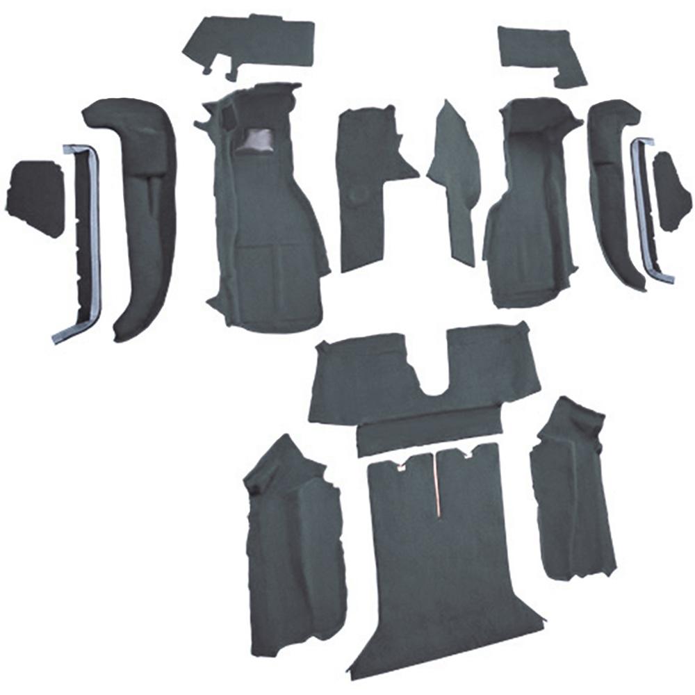 1990-93 Chevrolet Corvette Coupe w/ 2 Door Latches Complete Molded Carpet Set w/ Heel Pad Cutpile Steel Blue / Crystal Blue