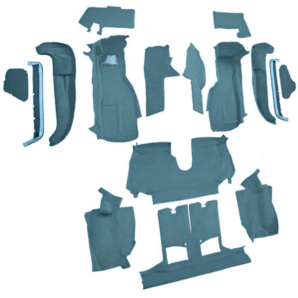1990-93 Chevrolet Corvette Convertible w/2 Door Latches Complete Molded Carpet Set w/ Heel Pad Cutpile Metallic Blue