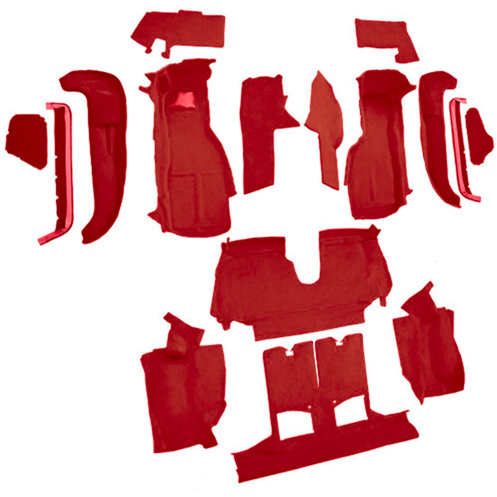1990-93 Chevrolet Corvette Convertible w/2 Door Latches Complete Molded Carpet Set w/ Heel Pad Cutpile Flame Red