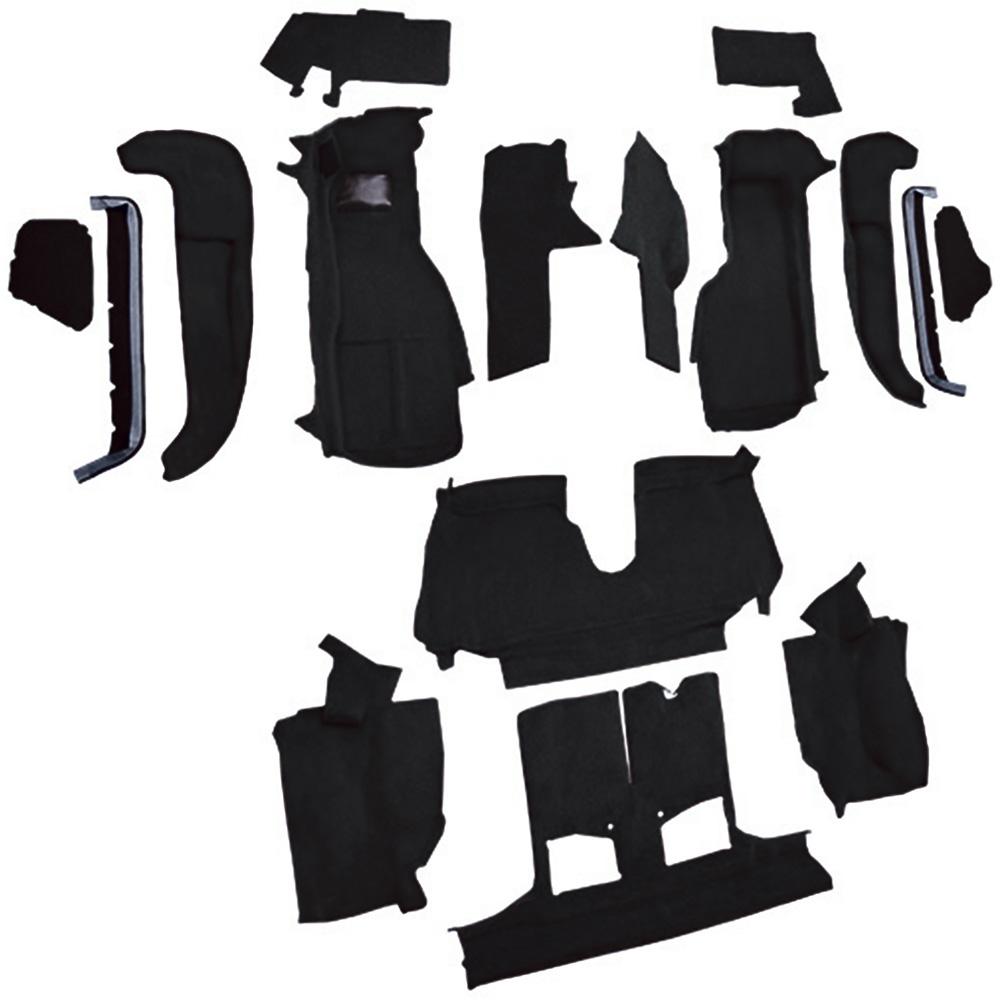 1992-93 Chevrolet Corvette Convertible w/1 Door Latch Complete Molded Carpet Set w/ Heel Pad Cutpile Black