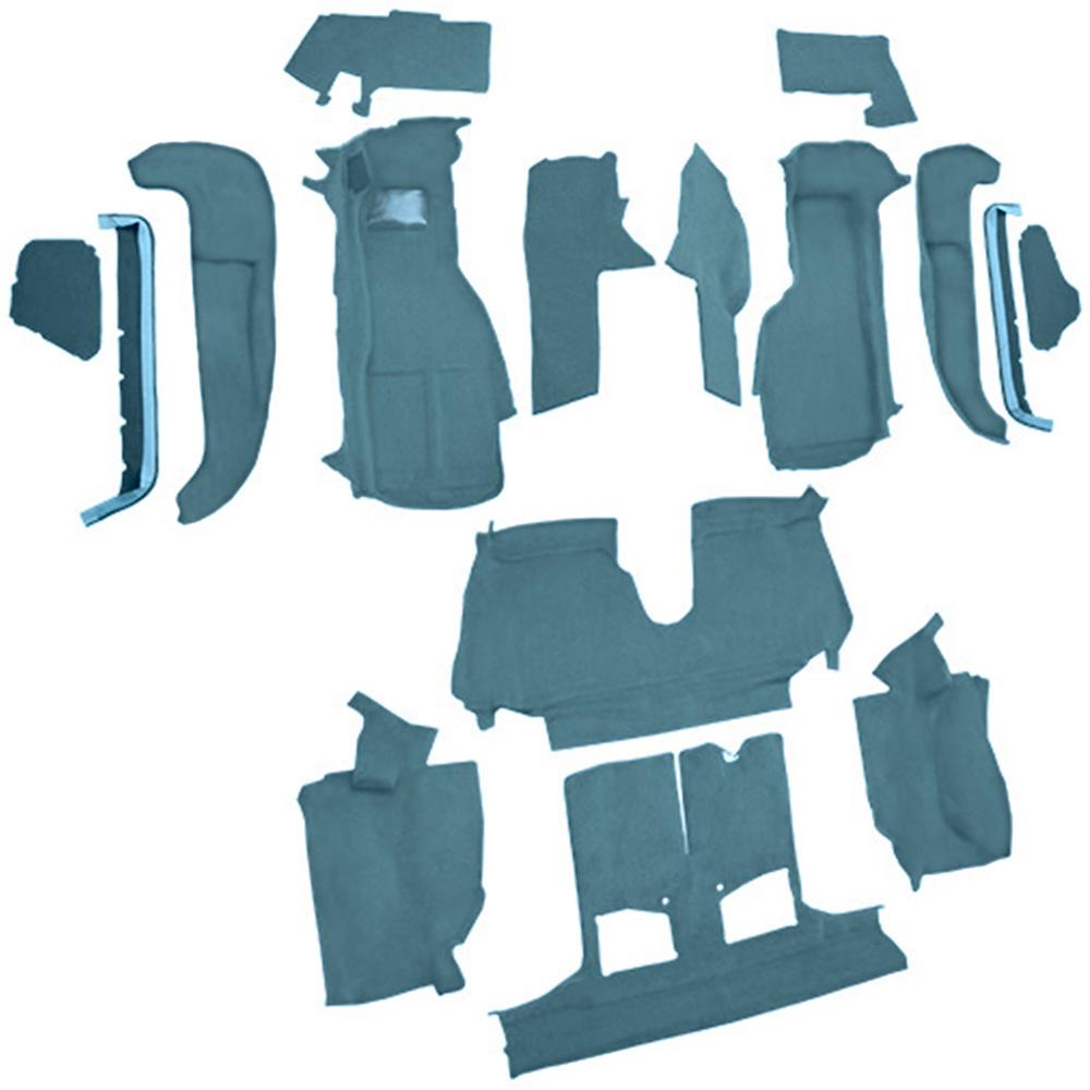 1992-93 Chevrolet Corvette Convertible w/1 Door Latch Complete Molded Carpet Set w/ Heel Pad Cutpile Metallic Blue