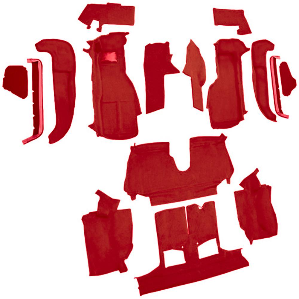 1992-93 Chevrolet Corvette Convertible w/1 Door Latch Complete Molded Carpet Set w/ Heel Pad Cutpile Flame Red